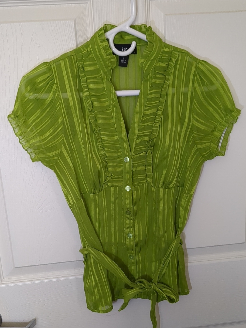Lime Green Ruffle Front Button Blouse